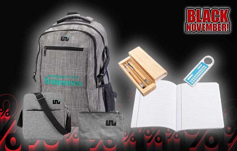 READY FOR SCHOOL - раница с USB, молив, тетрадка и още - ЧЕРЕН МЕСЕЦ