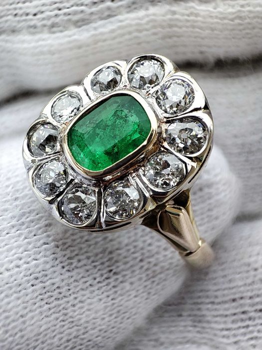 Inel Aur 14K Cu Smarald Si Diamante Diamant Unicat