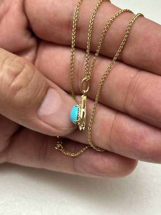 LANT lung + PANDANTIV AUR 14K + Turquoise - Vintage - 4.4g - 390lei/gr