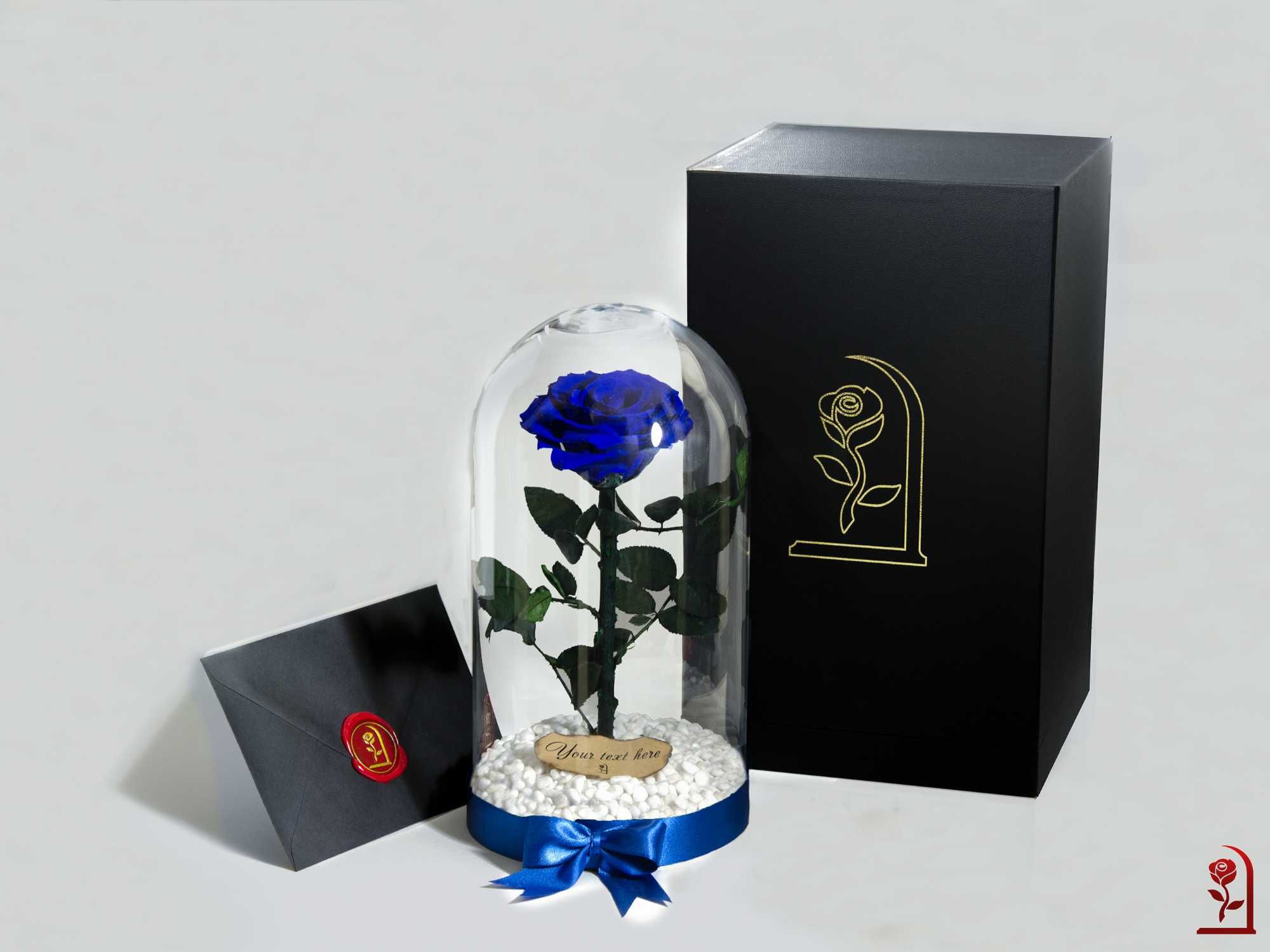 Синя Вечна Роза в ГОЛЯМА Стъкленица / Красив Подарък за Годишнина