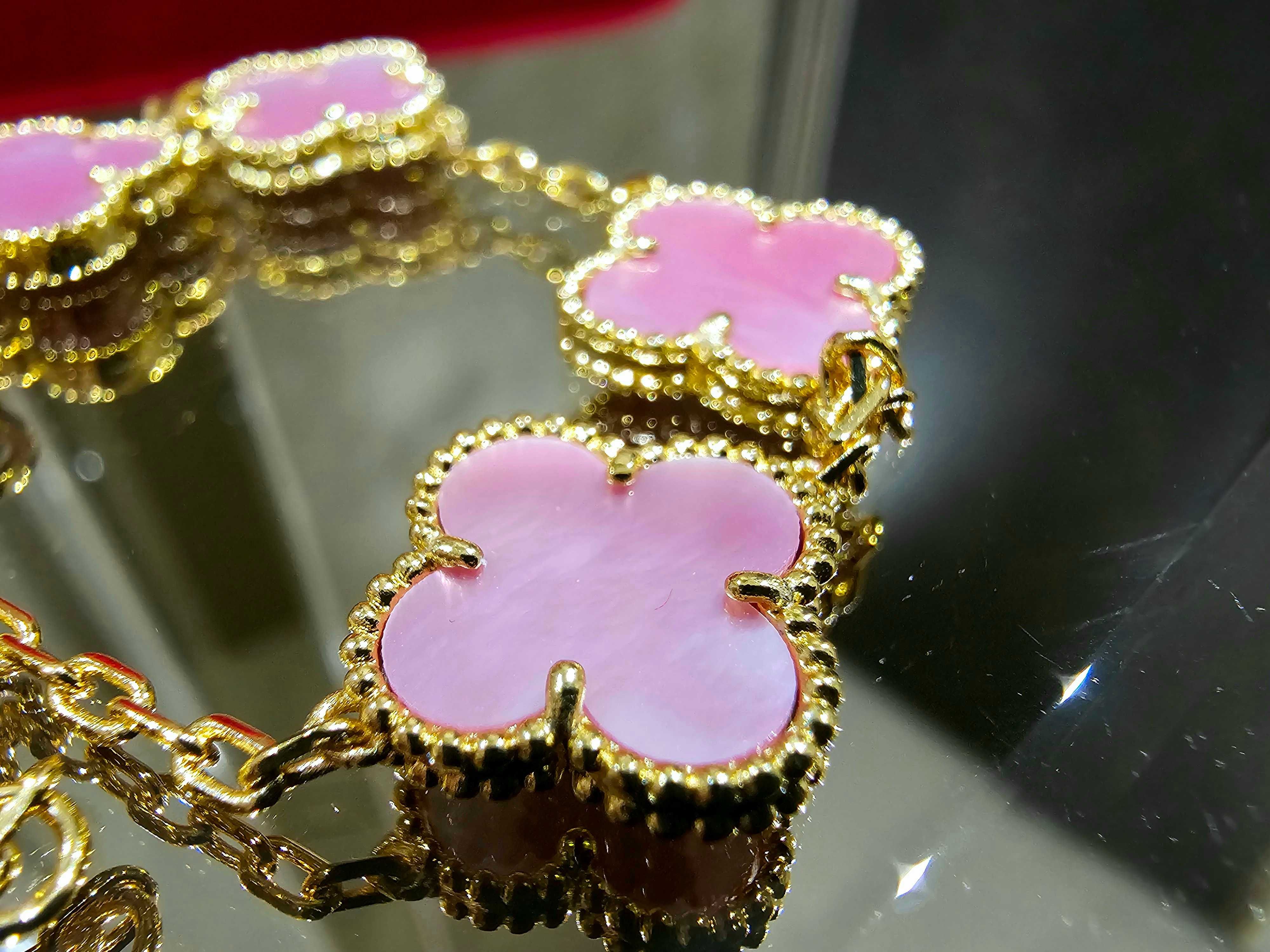 Van Cleef & Arpels VCA Gold Pink Opal 5 Motifs Alhambra Дамска Гривна