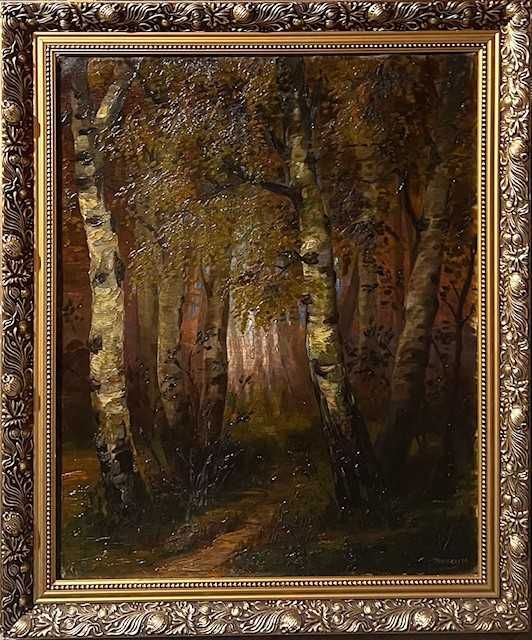 Padure  mesteceni-ulei/pza/cart,100 de ani vechime, 65x50 cm+rama buna