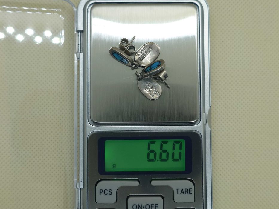 Cercei Taxco din argint cu mozaic de turcoaz — dangle pe tijă