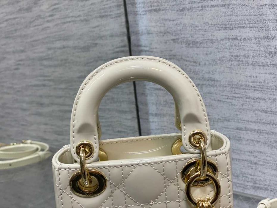 Geanta Christian Dior Lady Micro, White Patent, 12x10x5cm, Premium