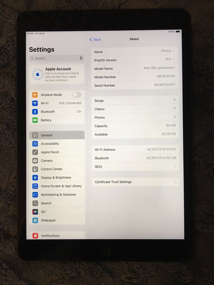 Apple iPad 9 (2021), 10.2 ", 64GB, Wi-Fi, Space Grey