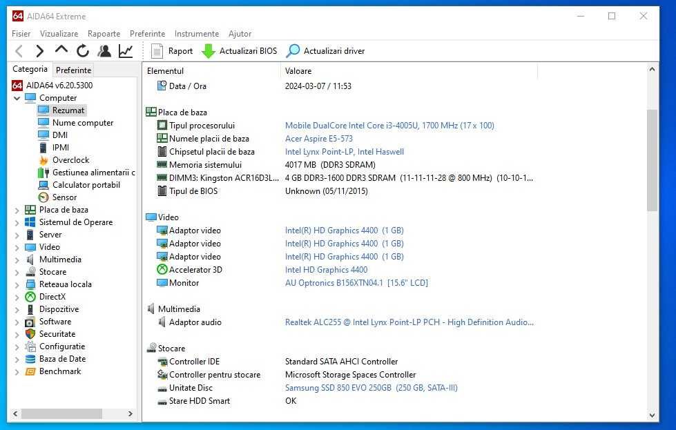 Laptop Acer Aspire Intel i3-4005U