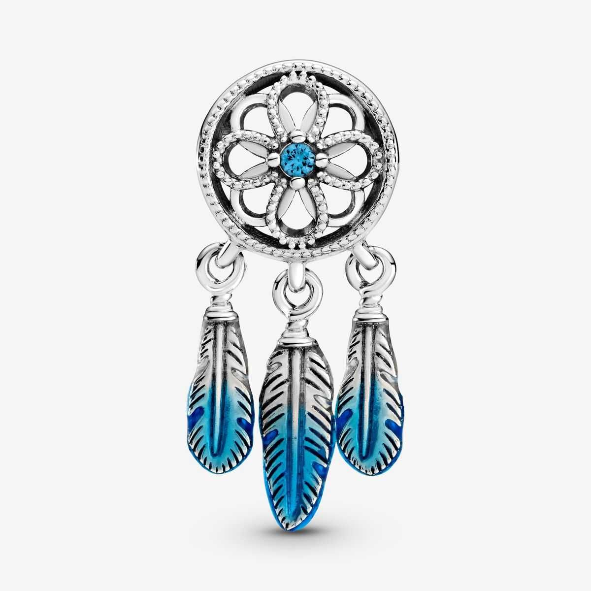 Talisman pandantiv PANDORA - Farmecul Blue Dreamcatcher cu trei pene