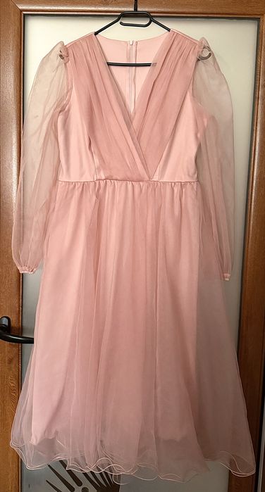 Rochie midi de ocazie, roz prafuit, 3XL(46)