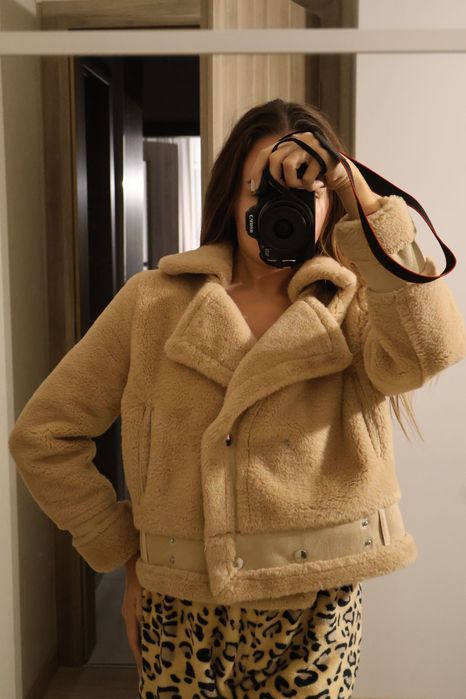 плюшено палто от овча кожа