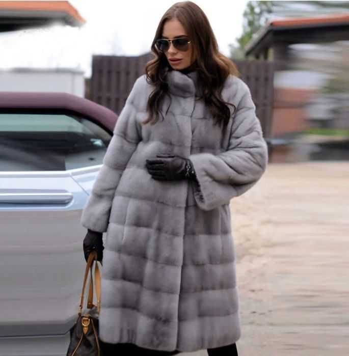 Haină blană nurcă , Naturala, culoare safir 4in1