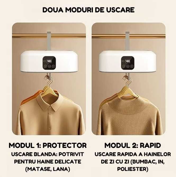 Uscator Electric Portabil pentru Haine, Sterilizare UV, Telecomanda