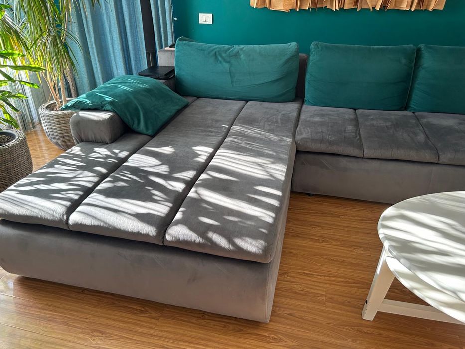 Canapea de colt gri, extensibila 310x210