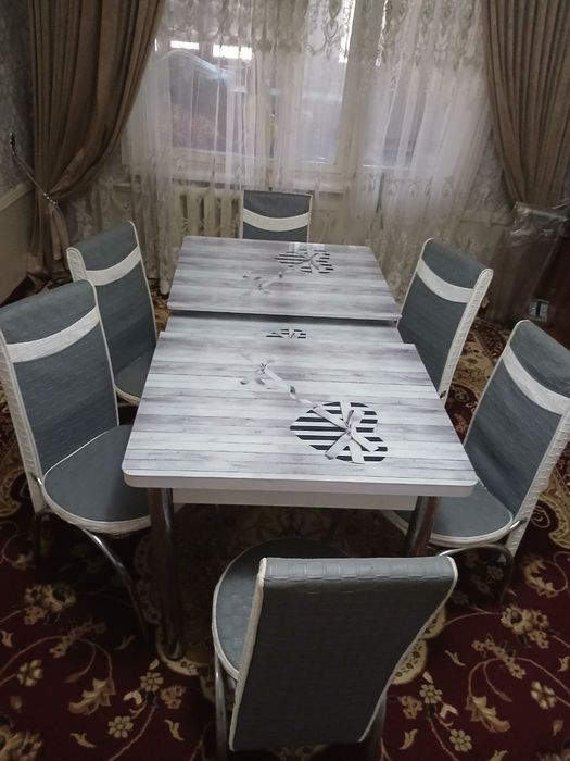 Стол стулья нержавейка кожаные