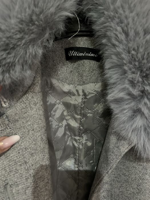 Palton lana dama cu blana naturala