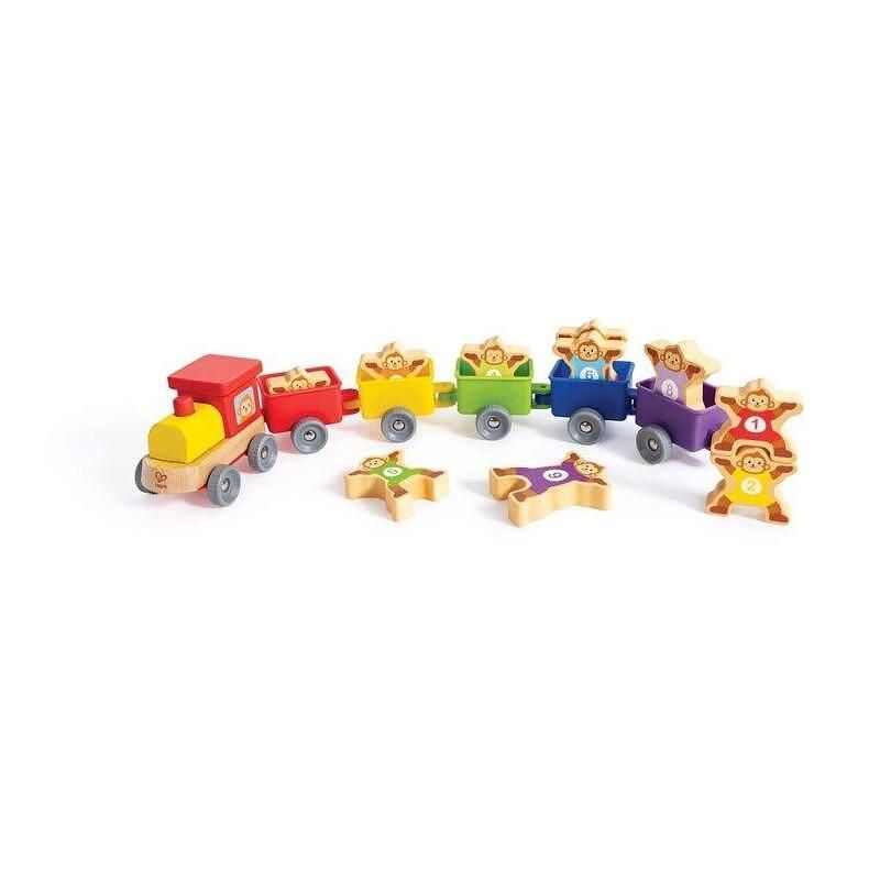 Детски игрален комплект, hape, влакче с маймунки, 16 части