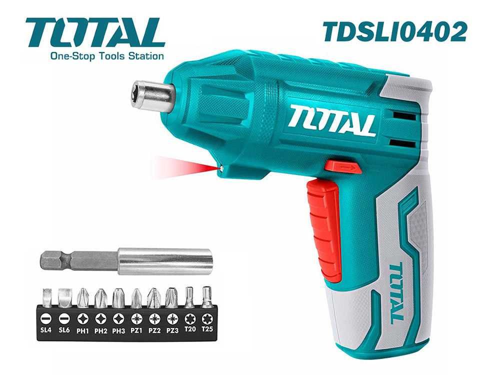 Акумулаторна отвертка TOTAL TSDLI0402, 4V, 1/4", 4Nm, + битове