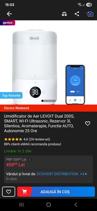 Umidificator de aer Levoit Dual 200s