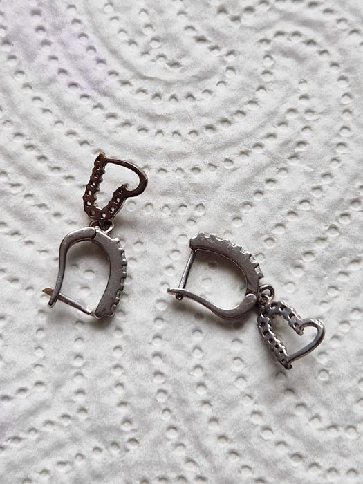 Cercei din argint cu inimă și pietre – stare impecabilă