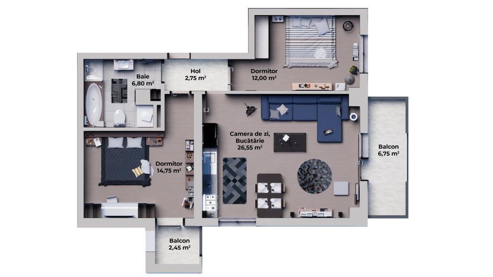 Apartament de vanzare, cu 2 camere, 64 mp, zona Ansamblul Vest Residen