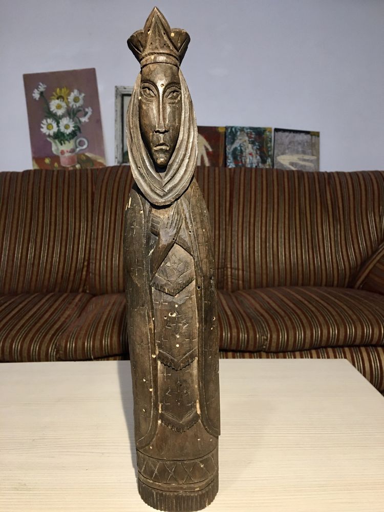 Sculptura Statueta Vintage Lemn Femeie Regina Doamna