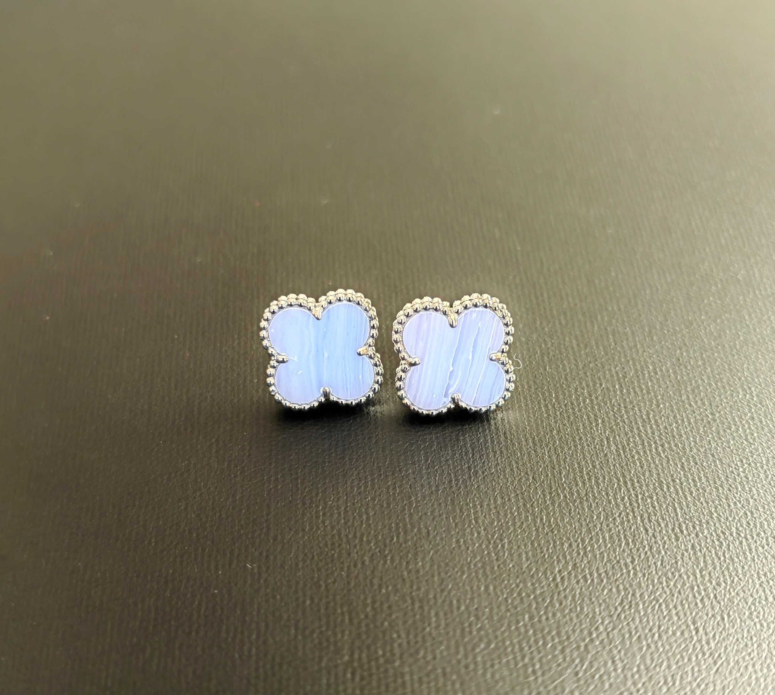 Сребърни обеци със син ахат, Van Cleef & Arpels VCA Vintage Alhambra