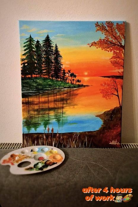 Vând tablouri pictate pe pânză cu acrilice și pastă texturată