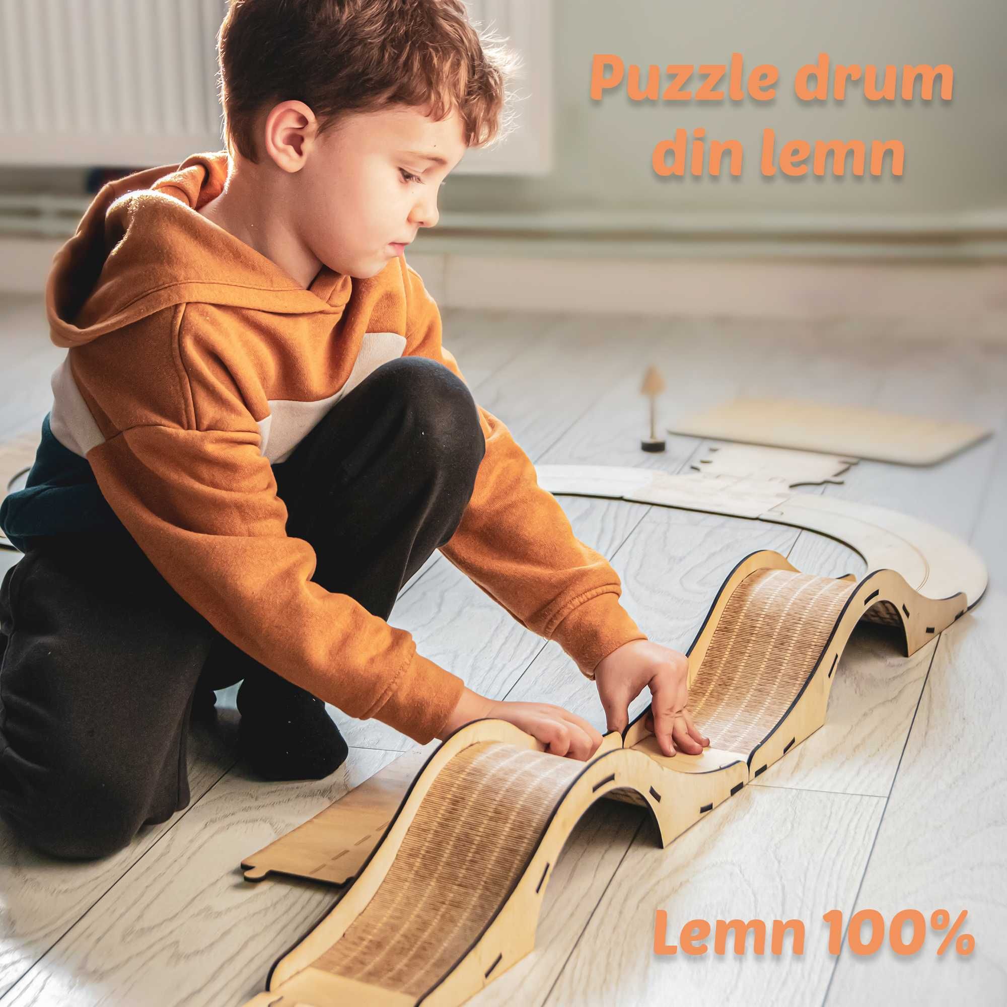Puzzle drum din lemn – joc educativ și modular pentru copii
