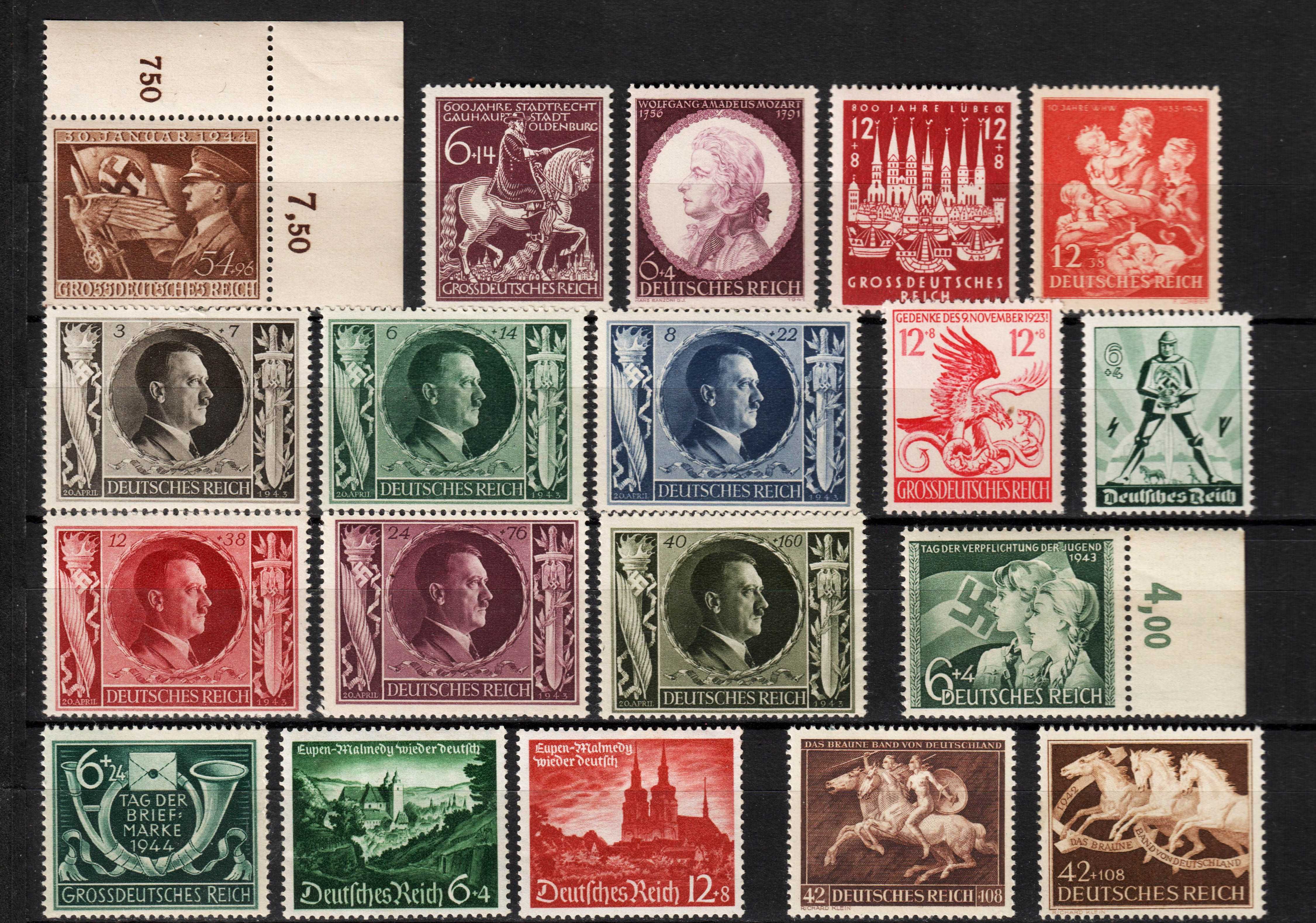 TImbre Al treilea Reich nestampilate MNH: 53 emisiuni complete