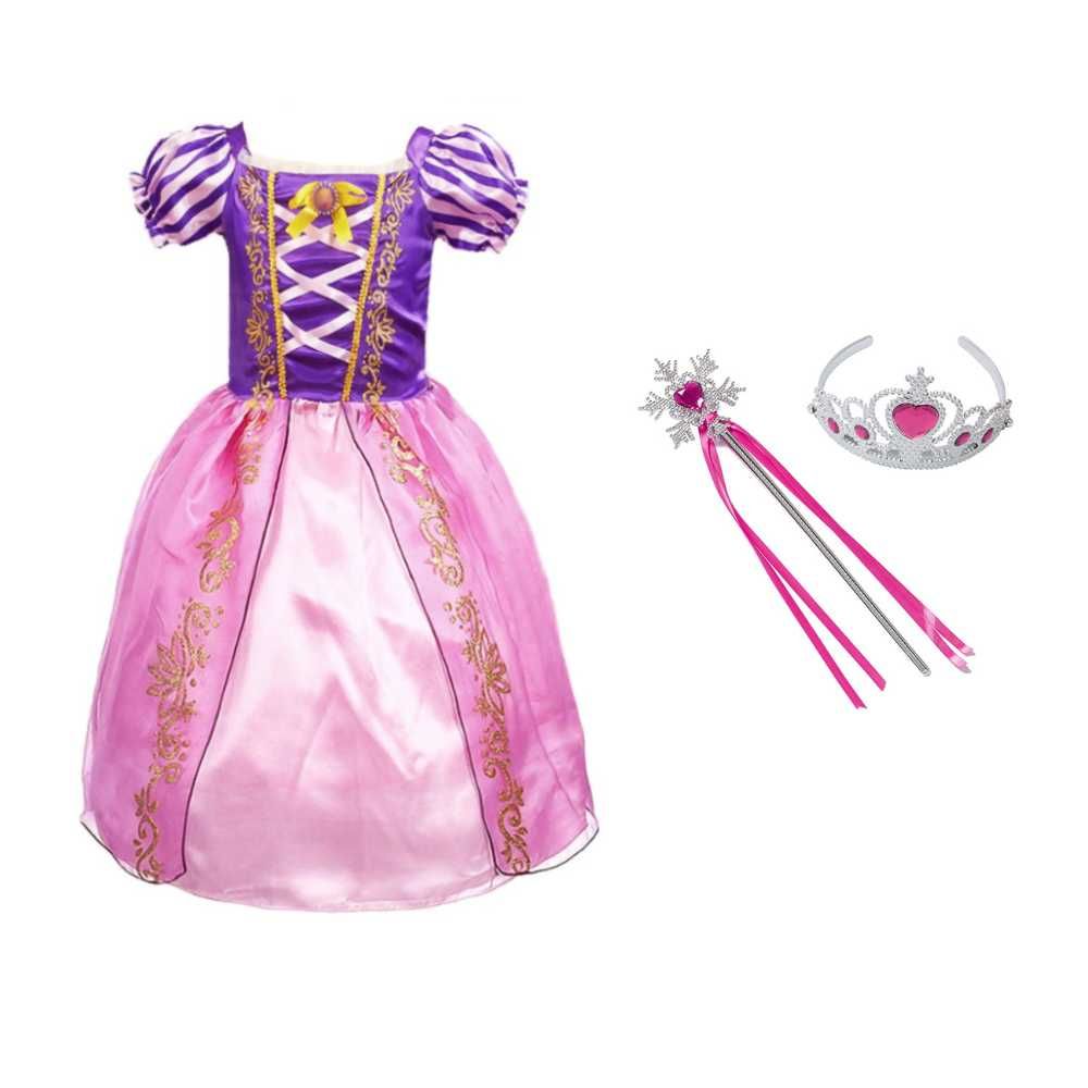 Rochie printesa Rapunzel cu accesorii, coroana si bagheta, 5-8 ani