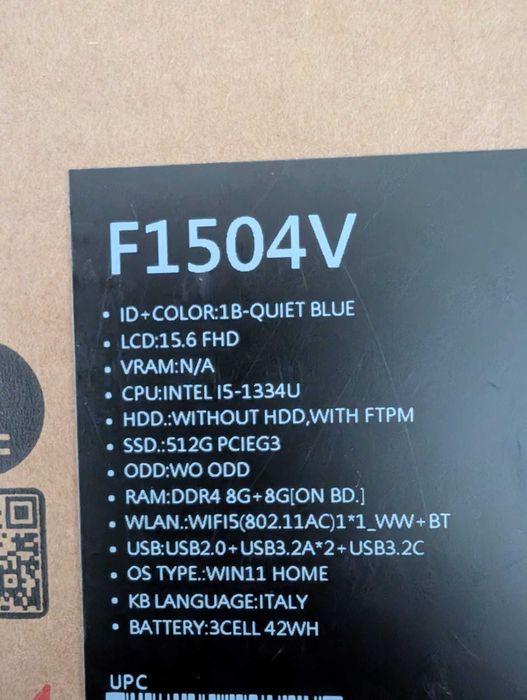 Laptop Asus Vivobook F1504V i5-1334U 16GB  512GB SSD Win 11