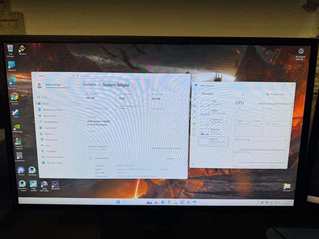 2070 SUPER Full Set Gaming PC + 2 Монитора + Бюро + Аксесоари