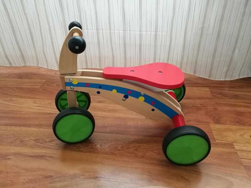 Bicicleta copii, de lemn, cu 4 roti, fara pedale