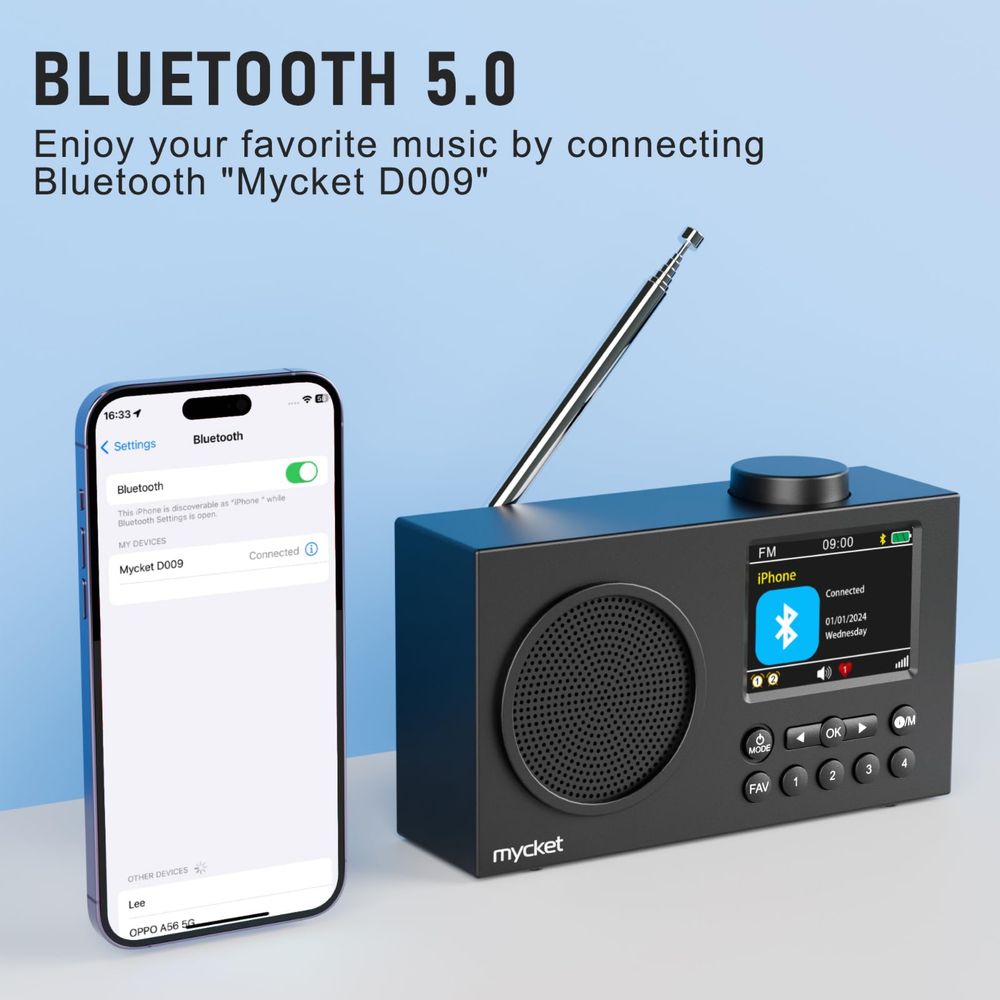 MYCKET акумулаторно DAB/DAB+/FM радио/Bluetooth/2,4” LCD цветен екран