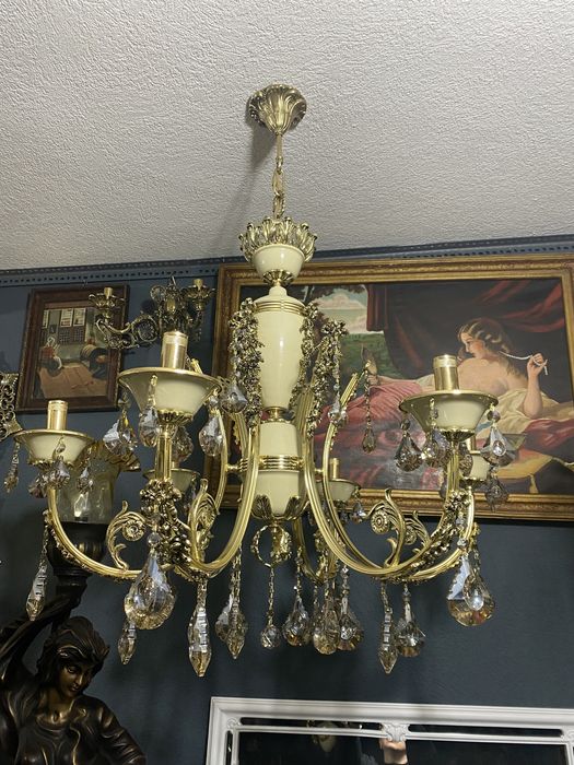 Candelabru/lustra/bronz masiv/cristal
