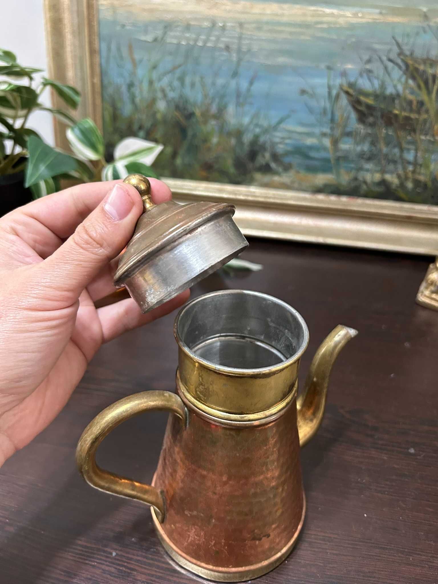 AP120 Ibric de facut cafea sau ceai cu sita din alama si bronz 19cm h