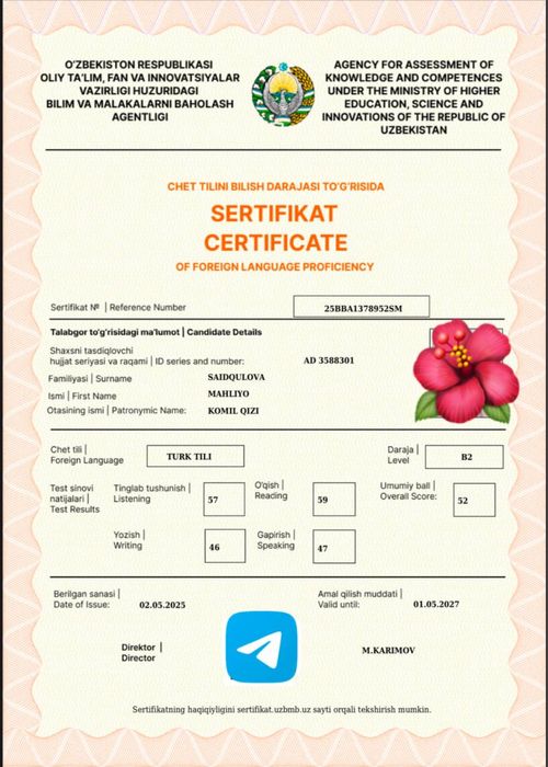 Turk tilidan Tys va Milliy sertifikatlarga tayorlov!!!