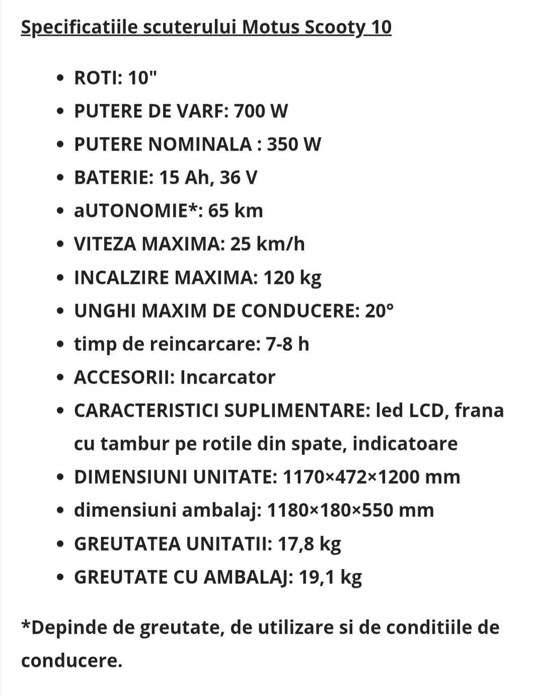Trotineta electrica motus cu autonomie 65 km