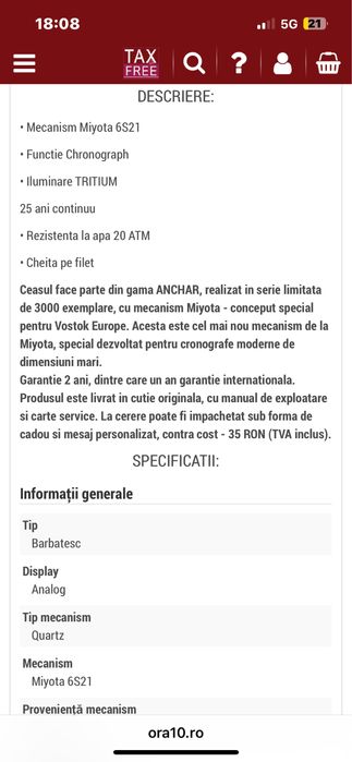 Ceas Vostok Anchar editie limitata 3000