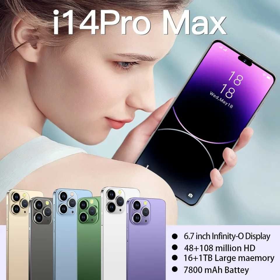 Smart phone i14 Pro Max 16GB+1TB 6.7 инча смарт телефон 7800mAh