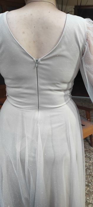 Rochie lunga bej cu sclipici in degrade