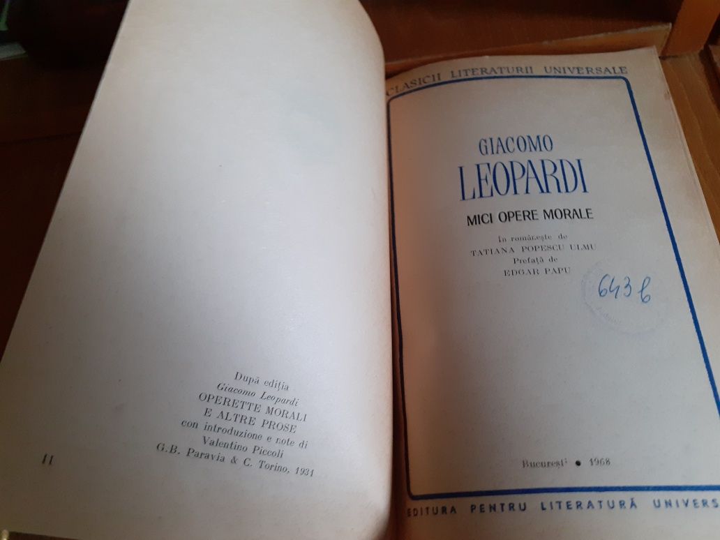 Giacomo Leopardi "Mici Opere Morale", 1968