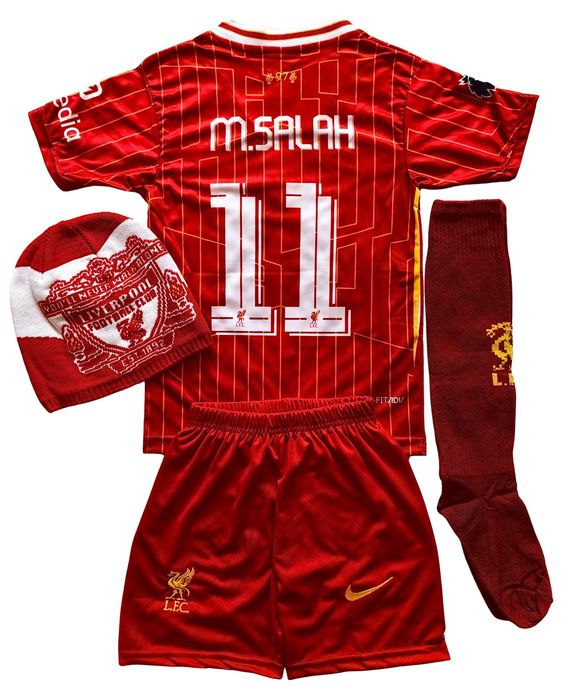 164 и 176 Детски екип Ливърпул Салах тениска комплект Salah шапка гети