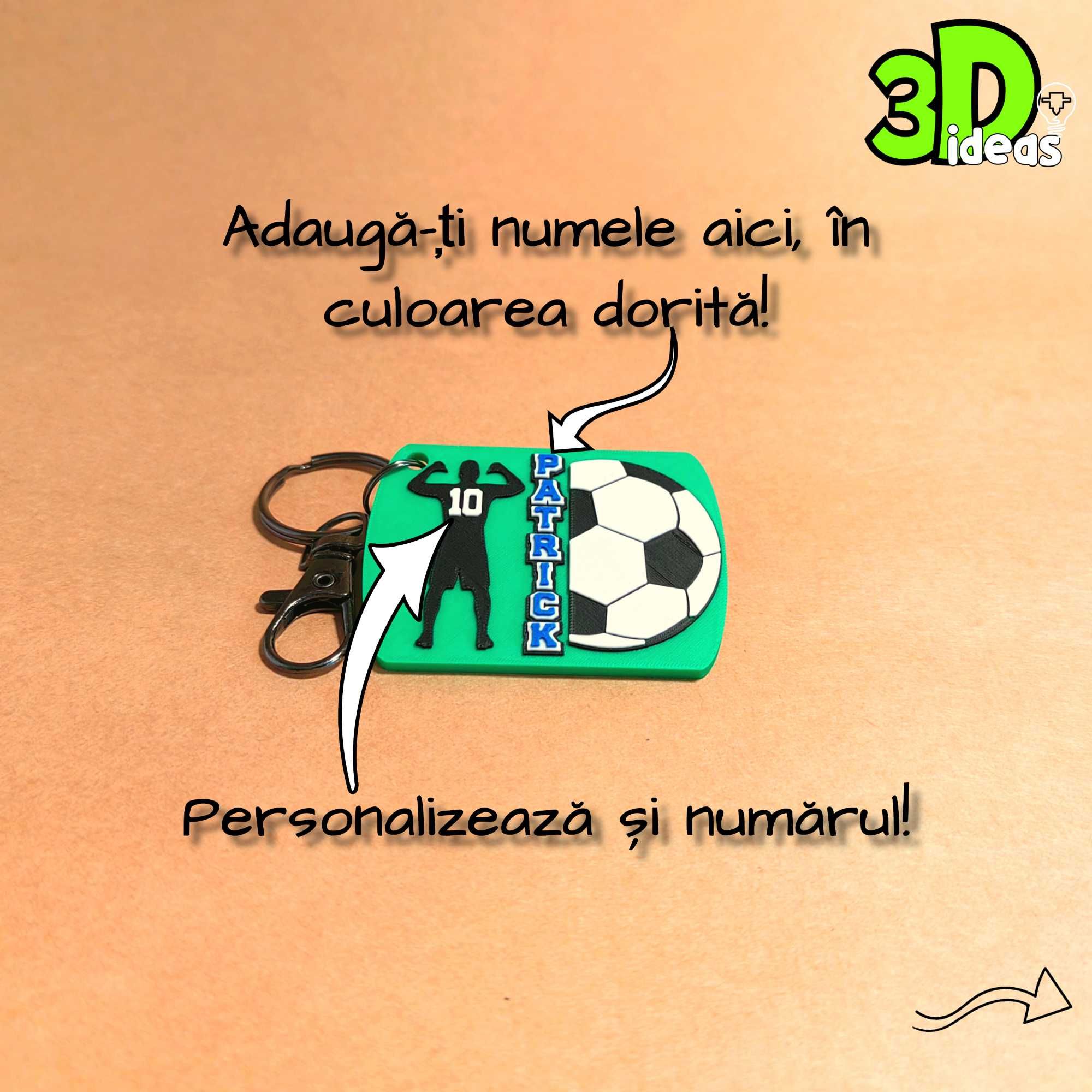 Breloc fotbal personalizat – nume și număr echipă