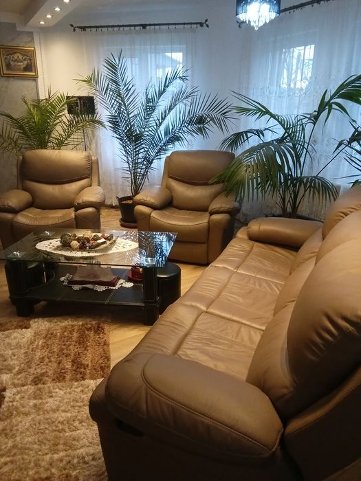 Set canapea Kring Royal, 2 reclinere, piele naturala,bej