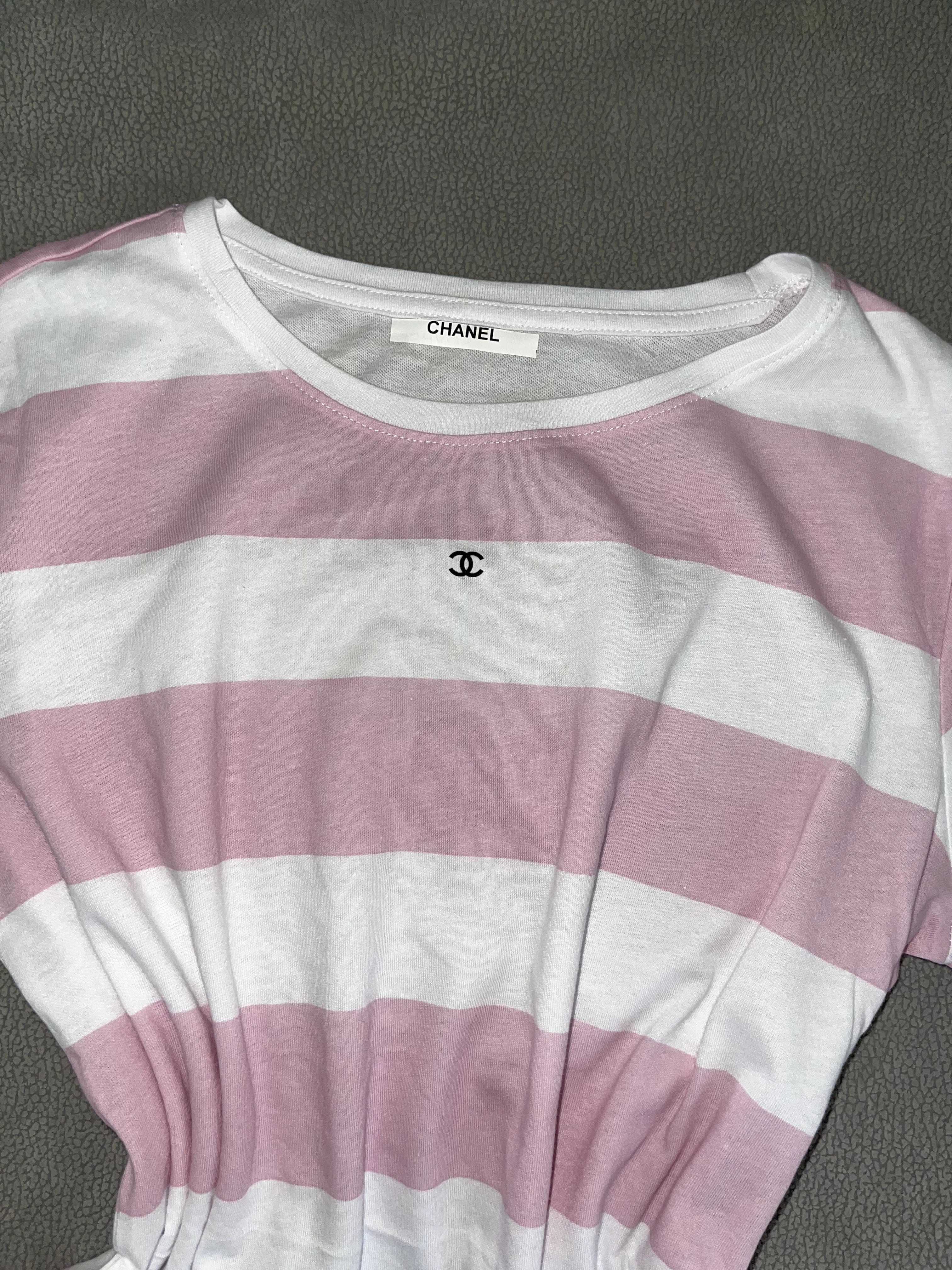 chanel шанел бяла розова рае тениска oversize широка дамска лятна топ