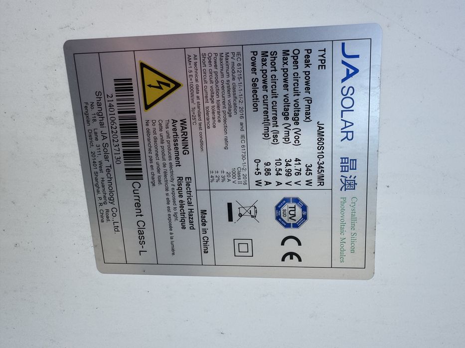 4 panouri JaSolar 345w JAM60S10-345MR