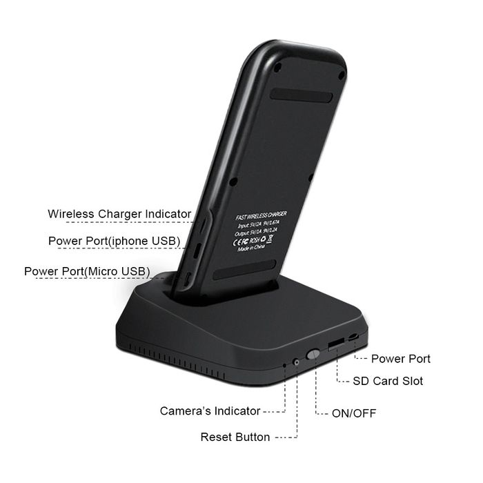 Încărcător wireless fast charger cu camera spion ascunsa,Wifi,,Full HD