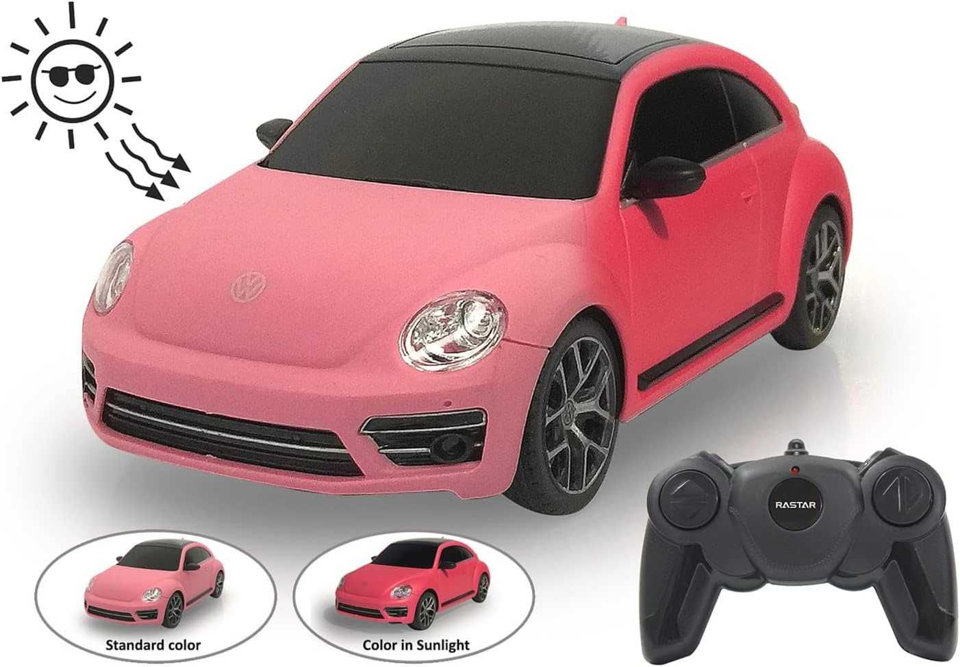 Розова кола с дистанционно Бийтъл VW Beetle 1:24 с промяна на цвета