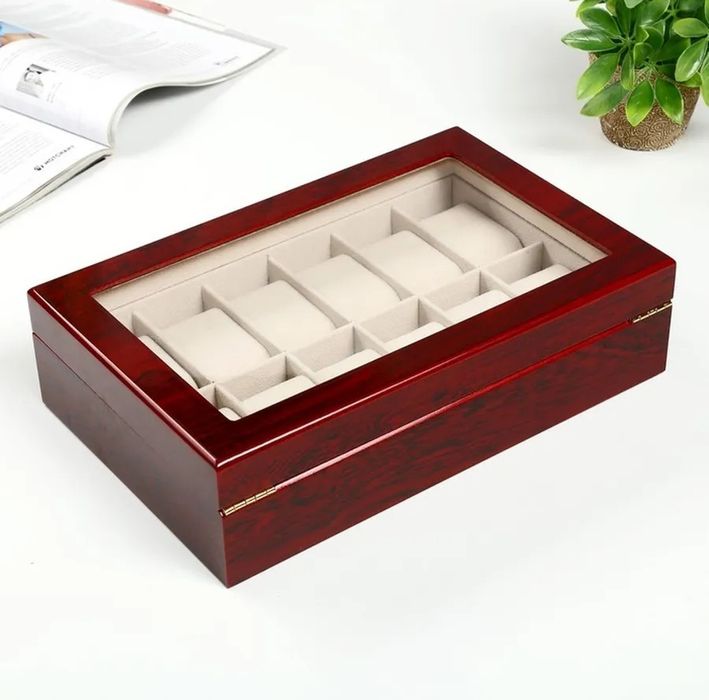 Шкатулка для часов и украшение 12 отделение Красно коричневая