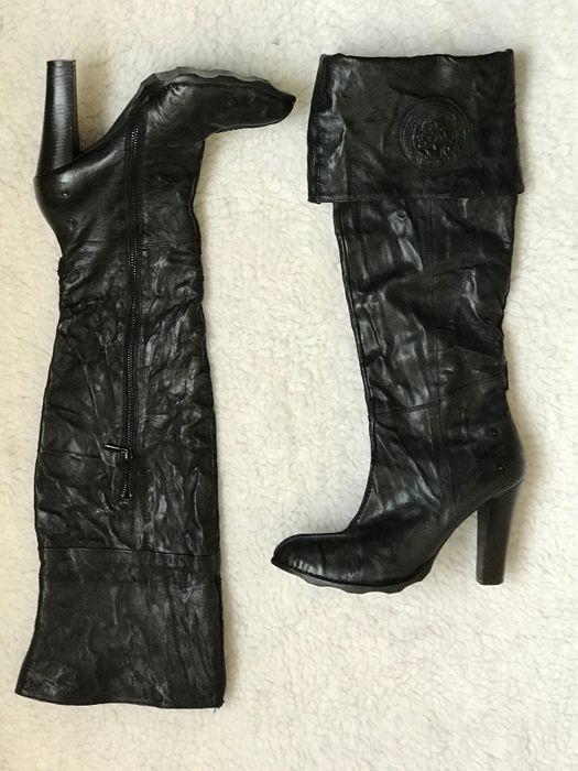 Cizme negre brand Diesel peste genunchi dama piele originale toc 11 cm